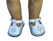 Άσπρο PU πλαστικό κουμπί μετάλλων σχεδίου κουκλών διαπερασμένο παπούτσια, 18» αμερικανικά ενδύματα και παπούτσια κουκλών κοριτσιών